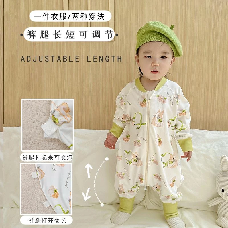 24新款婴儿德绒睡袋儿童春秋连体睡衣宝宝四季通用分腿大童防踢被