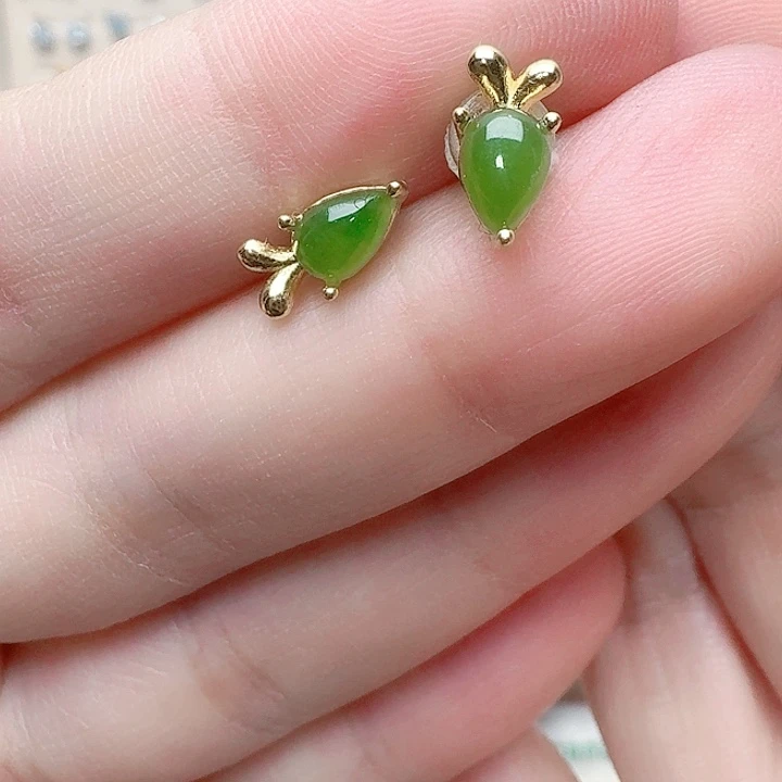 和田玉耳饰银S925镶嵌耳钉444