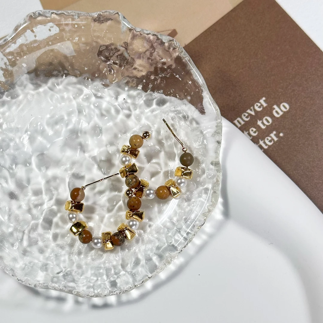 铜合金耳饰 串珠气质感耳圈小众百搭