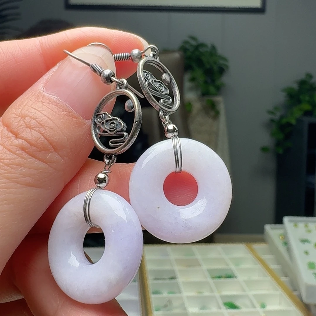 翡翠银S925镶嵌耳饰天然