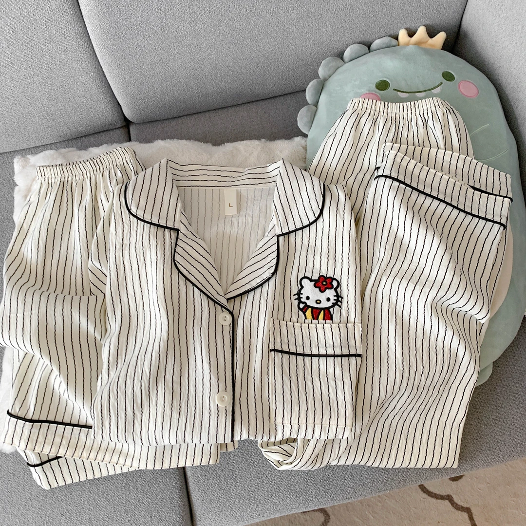 三件套睡衣女夏季短袖短裤长裤可爱卡通宽松云朵棉夏天家居服套装