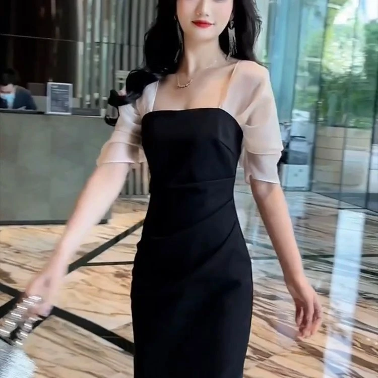 网红爆款时尚连衣裙女2025夏季新款性感抹胸方领显瘦女人味包臀裙