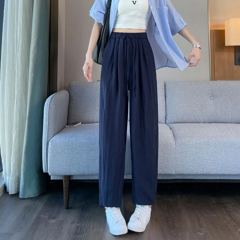 夏季薄款直筒裤女夏季新款宽松休闲哈伦裤小个子莱赛尔亚麻阔腿裤