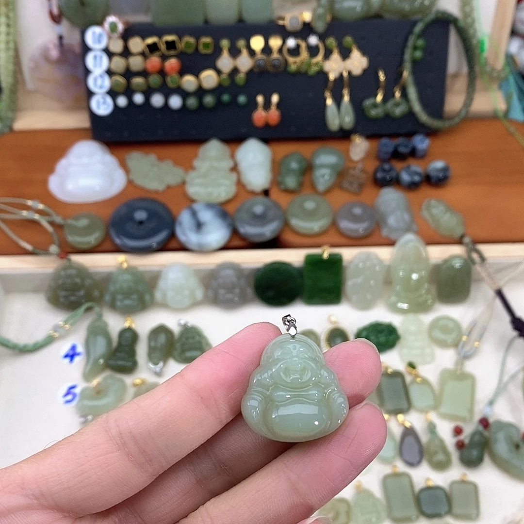 和田玉银S925镶嵌吊坠(不含链)