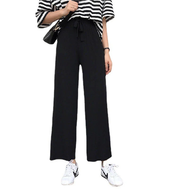 夏季淑女女外穿九分裤阔腿裤黑色垂感女2022女学生百搭宽松高腰