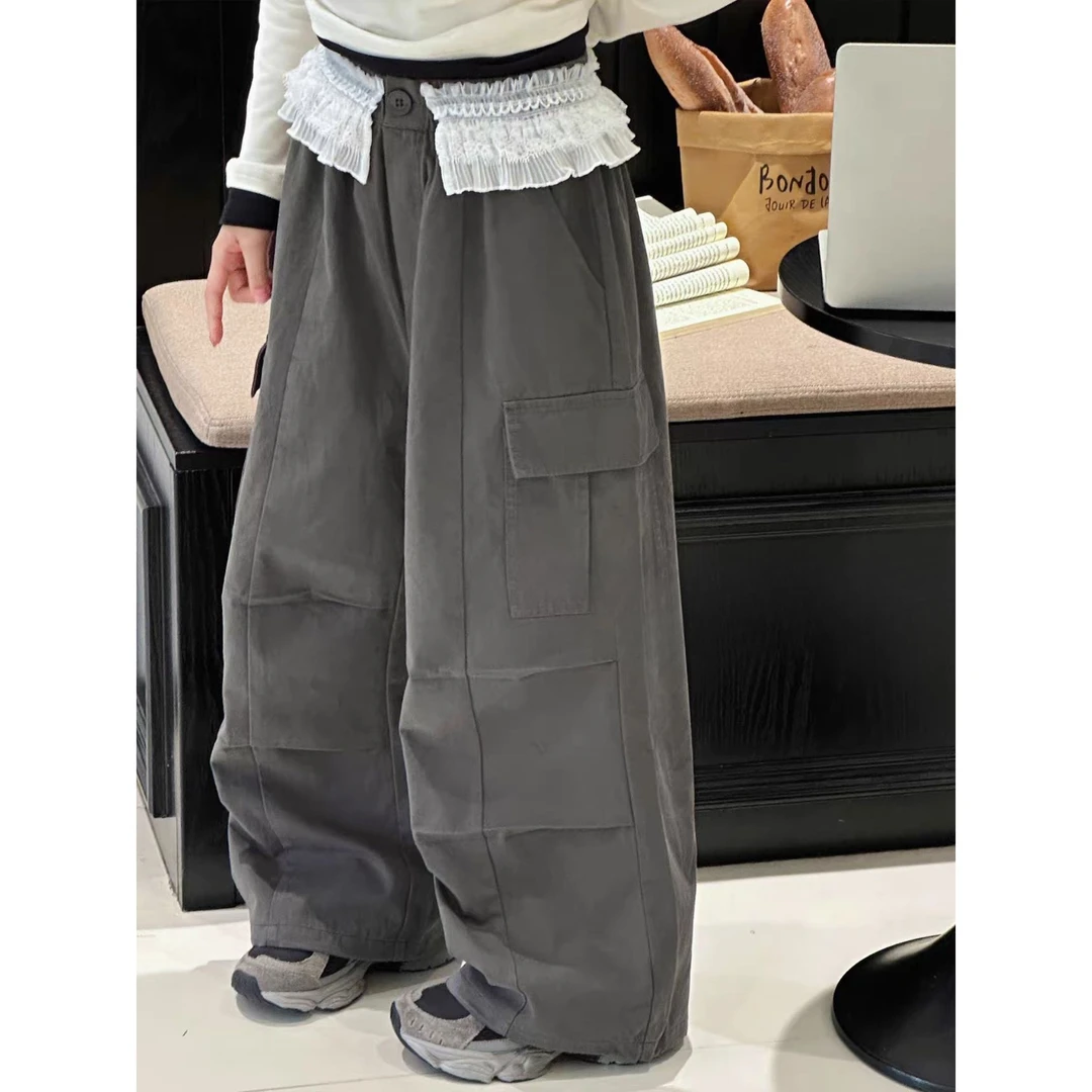 【2025秋季新款】儿童韩版休闲裤潮流款工装蕾丝花边休闲裤V1751