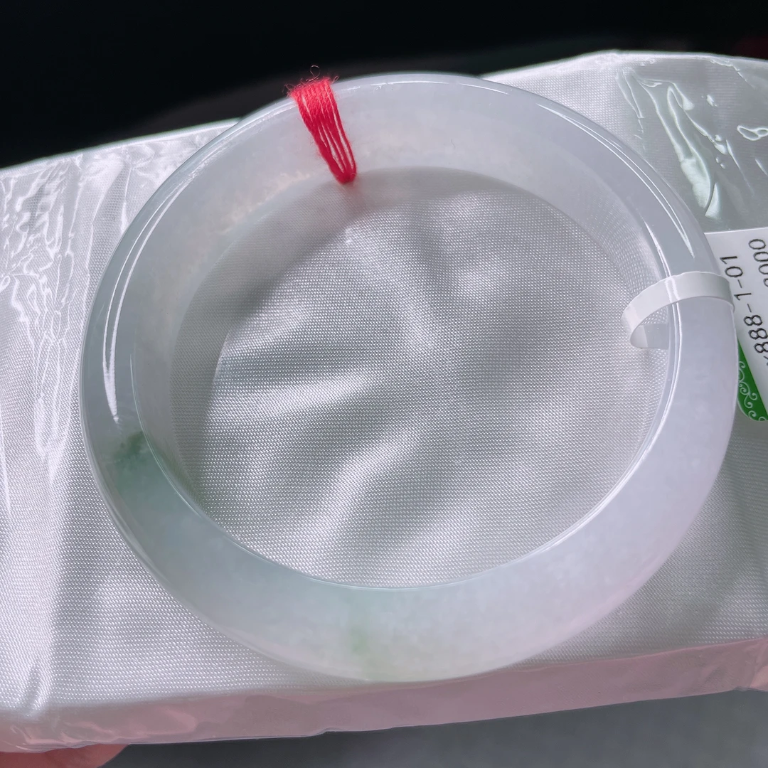 57.5圈口天然缅甸A货翡翠冰种飘花冰胶宽边手镯时尚经典女玉镯子