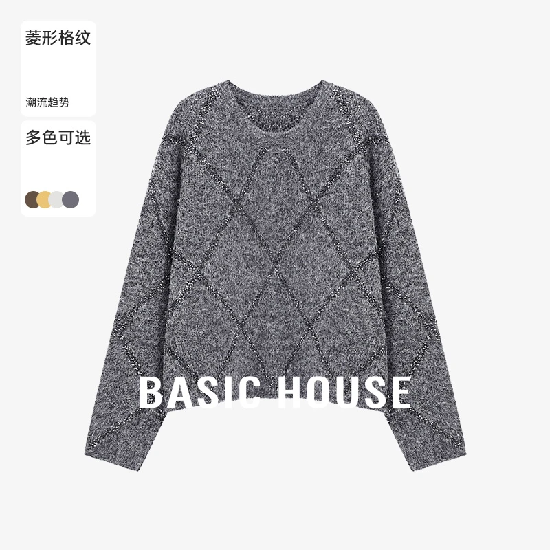 Basic House/百家好早秋韩系慵懒风针织开衫毛衣女-B0625B5MYF2