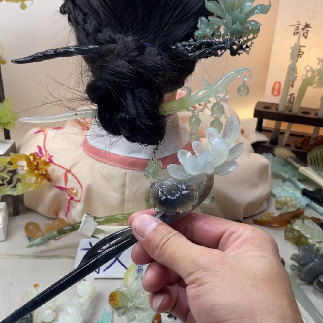 蛇纹石玉合金发饰发簪