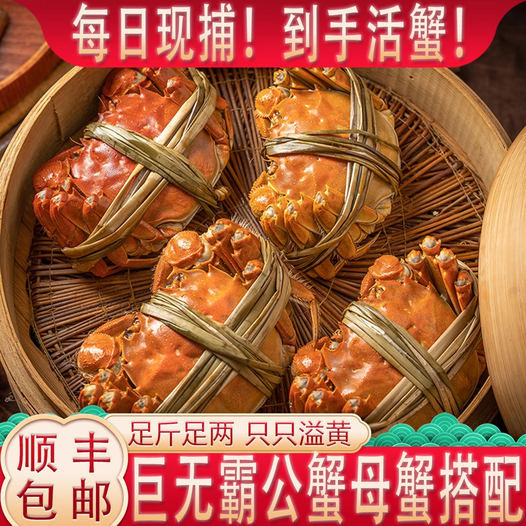 【活蟹鲜活】公蟹3.0两+母蟹3.0两 8只 江苏大湖蟹精品成熟送礼G12