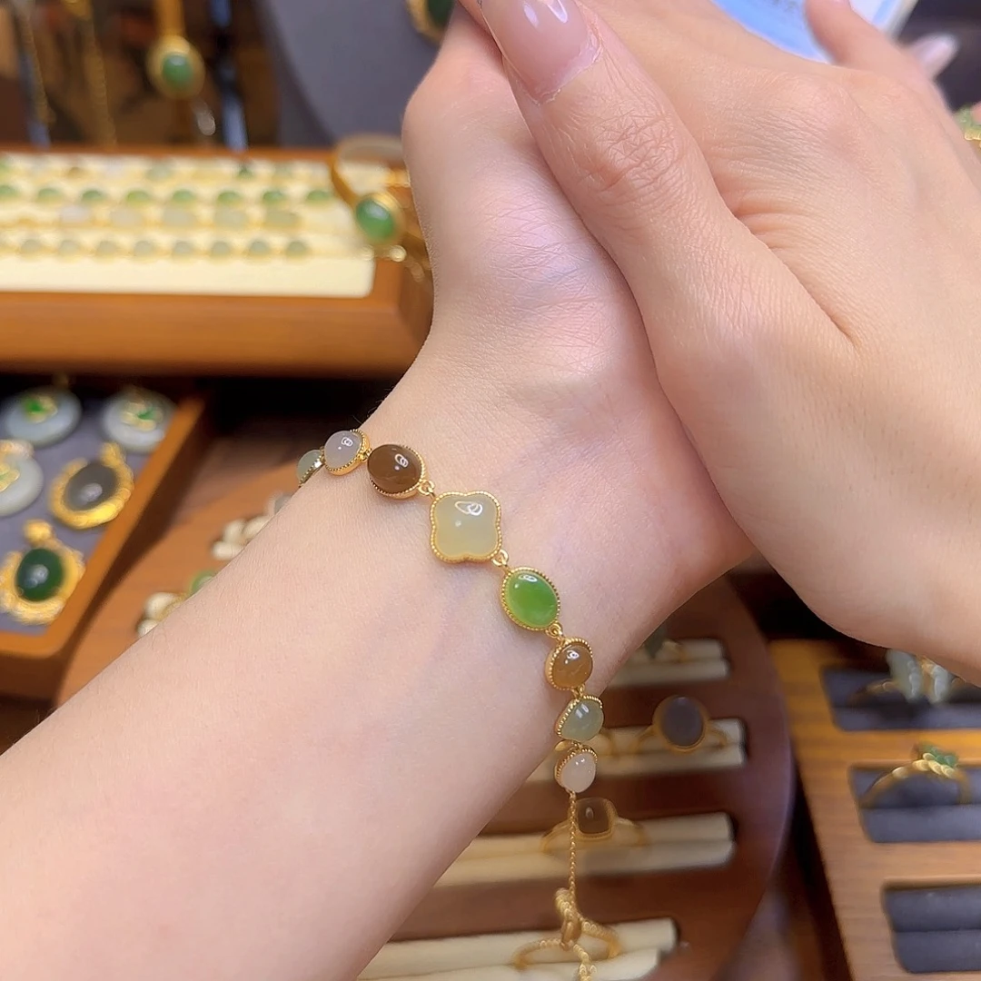 和田玉手链银S925镀金镶嵌多样性发货