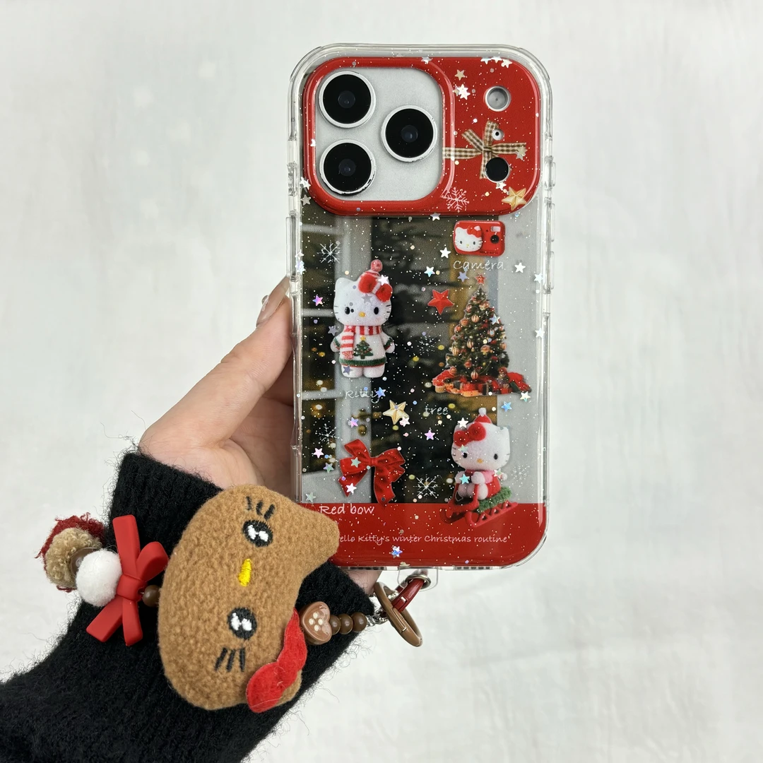 少女圣诞树Kitty手机壳带挂件适用iPhone17promax16包相机键