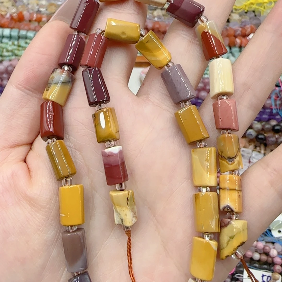 玛瑙/玉髓未镶嵌珠宝半成品老矿蛋黄石手工管珠一条特价