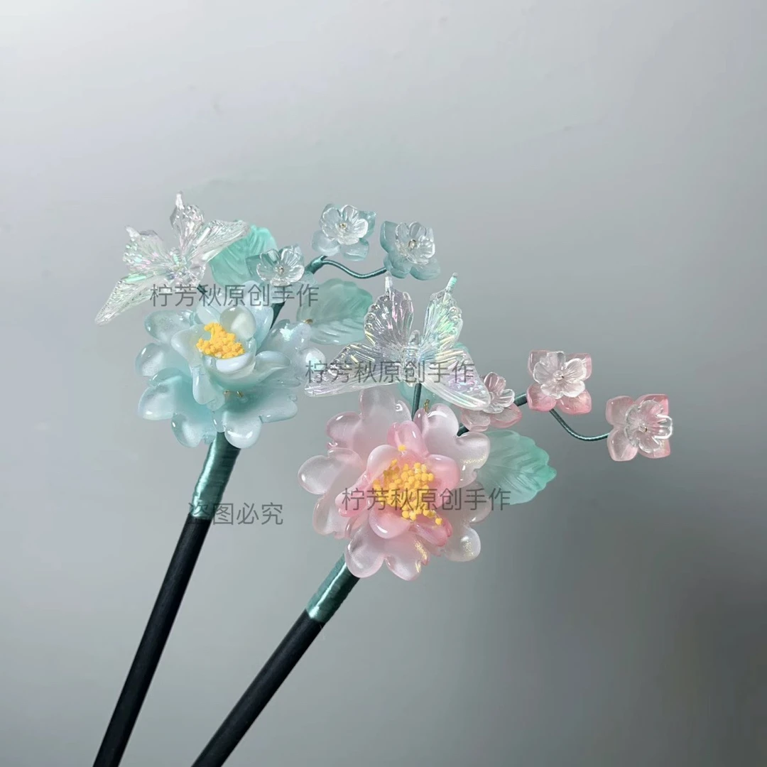 柠芳秋原创 琉璃木簪仙女盘发簪旗袍配饰古风发簪发饰清冷感