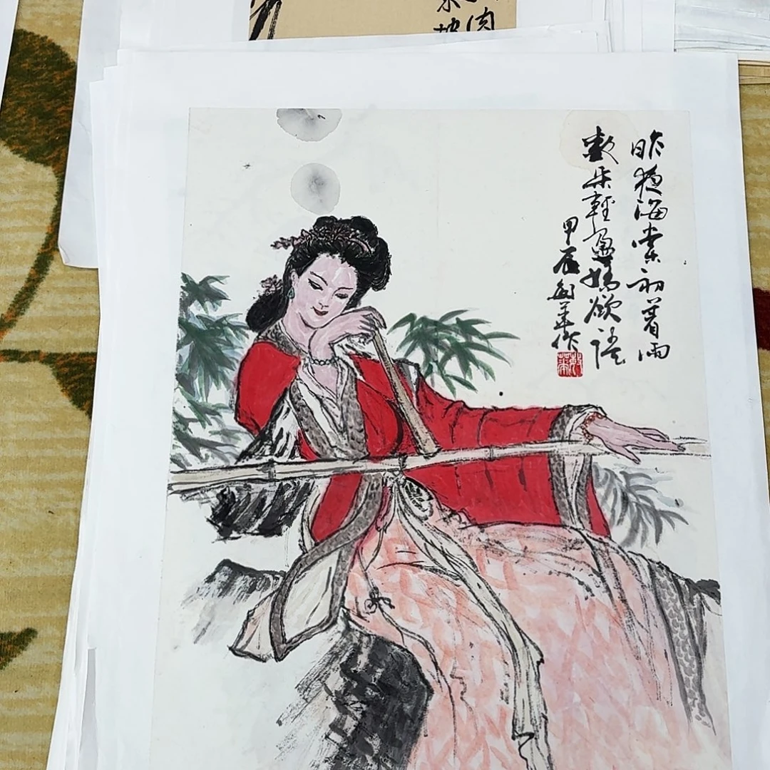 国画微瑕人物画四尺三开