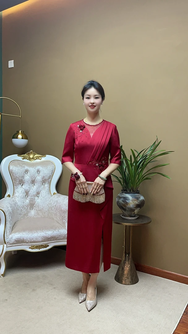 86339L新娘时尚夏季松紧腰优雅不规则裙修身连衣裙