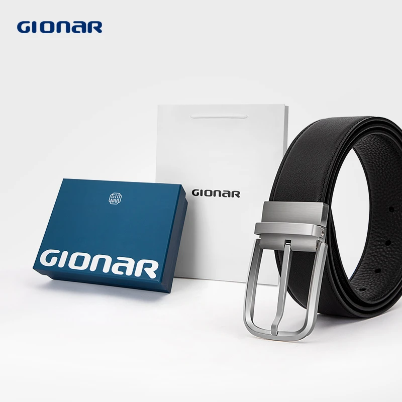 GIONAR男士商务正装西装男款皮带真皮百搭腰带高档头层牛皮裤带男