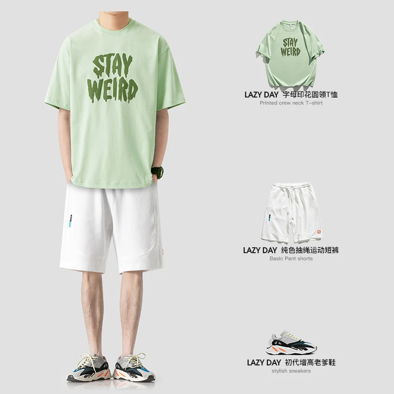 LAZY DAY原创男装搭配日系潮牌短袖t恤男涂鸦印花夏季百搭上衣潮