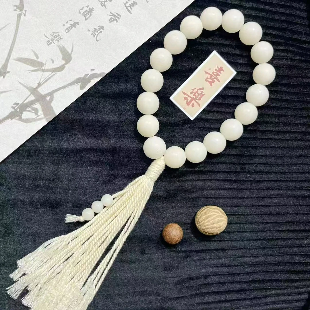 天然白菩提根手串大白手持车挂超大果手工编织大流苏款送盘玩袋