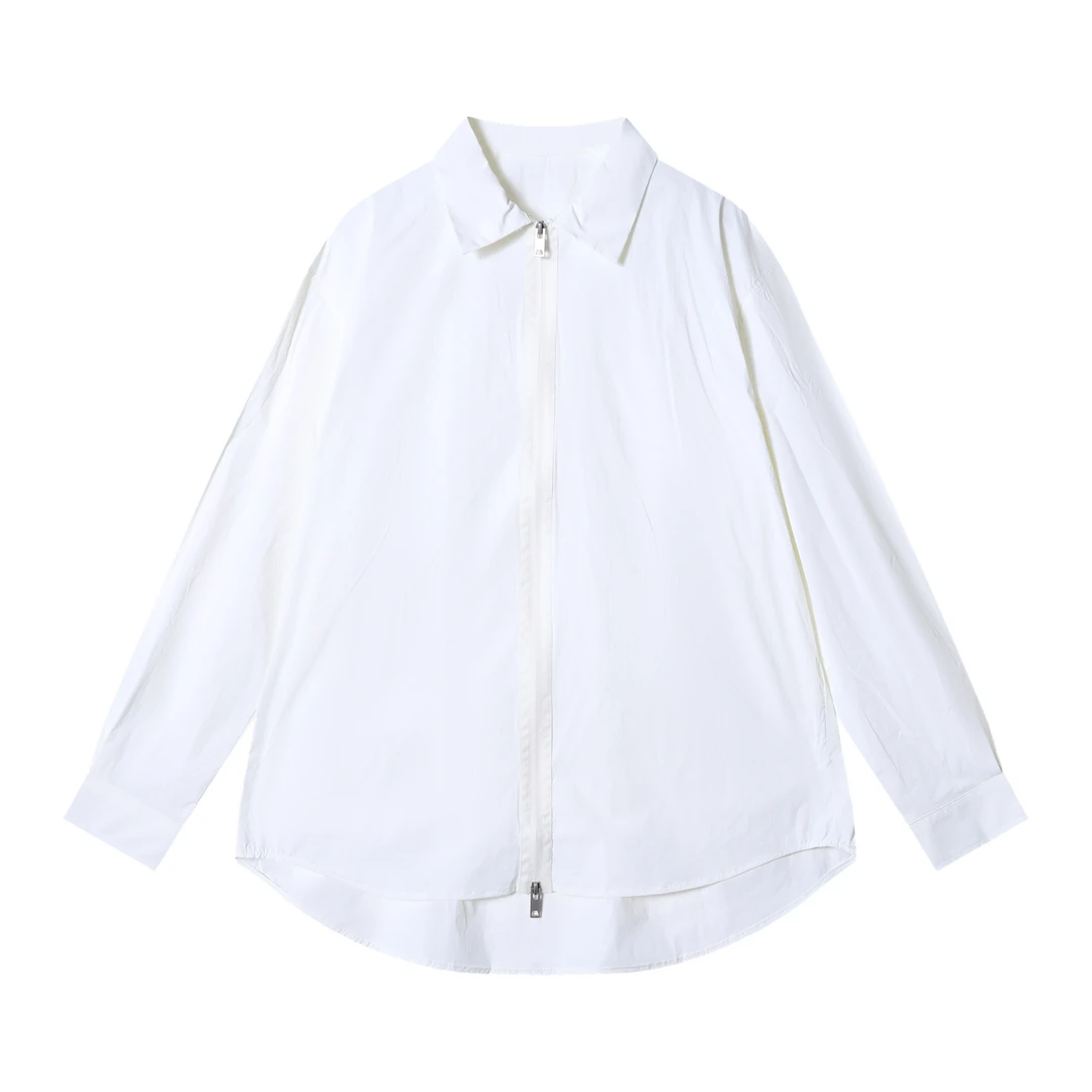 夏季高级感新款气质时尚纯色拉链设计长袖衬衫基础通勤百搭上衣