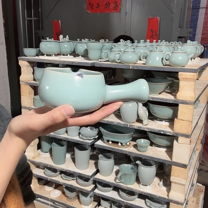 利***瓷片汝瓷手把公道杯支钉烧仿古釉微瑕28