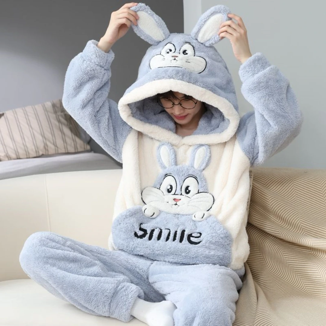 冬季男士睡衣男珊瑚绒加厚秋冬季卡通法兰绒可外穿家居服青年套装