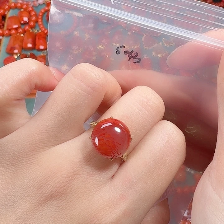 南红玛瑙银S925镶嵌戒指