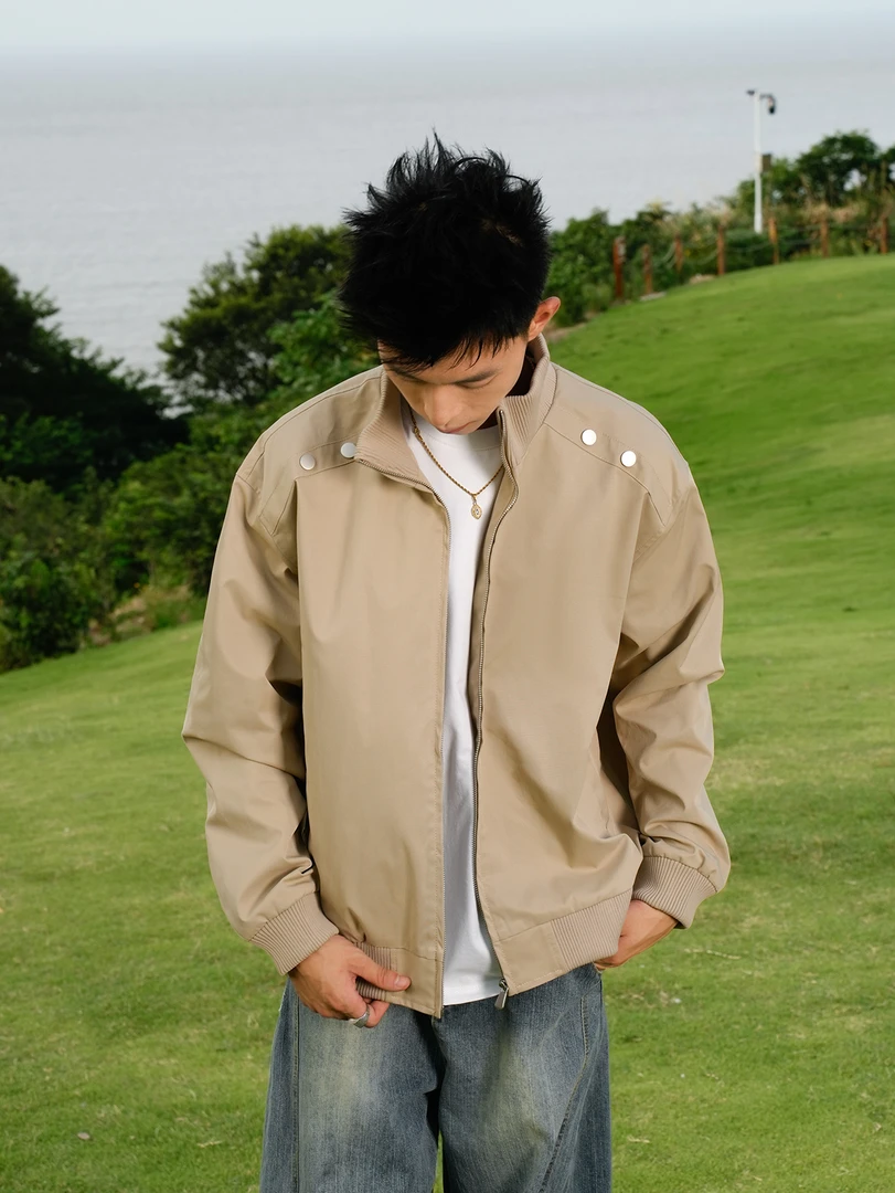 阿叔秋季美式立领拉链运动户外百搭休闲冲锋夹克外套Y29-W1367