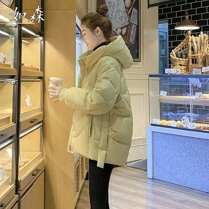 中长款时尚棉服女款2025冬季新款时尚宽松夹棉面包服保暖棉衣棉袄