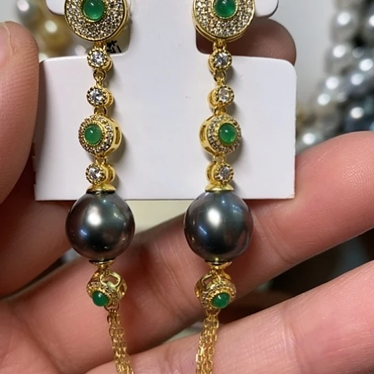 海水珍珠耳饰银S925镶嵌10-11