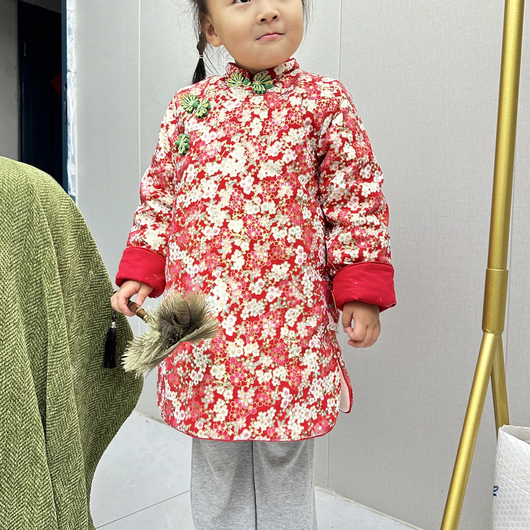 中国风厚款女A类中长款棉袄棉服加厚唐装女童童装