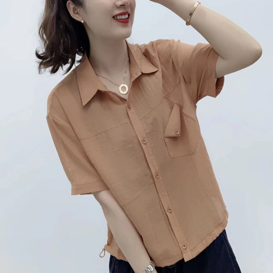 夏季新款女装短袖衬衫外套时尚百搭显瘦上衣