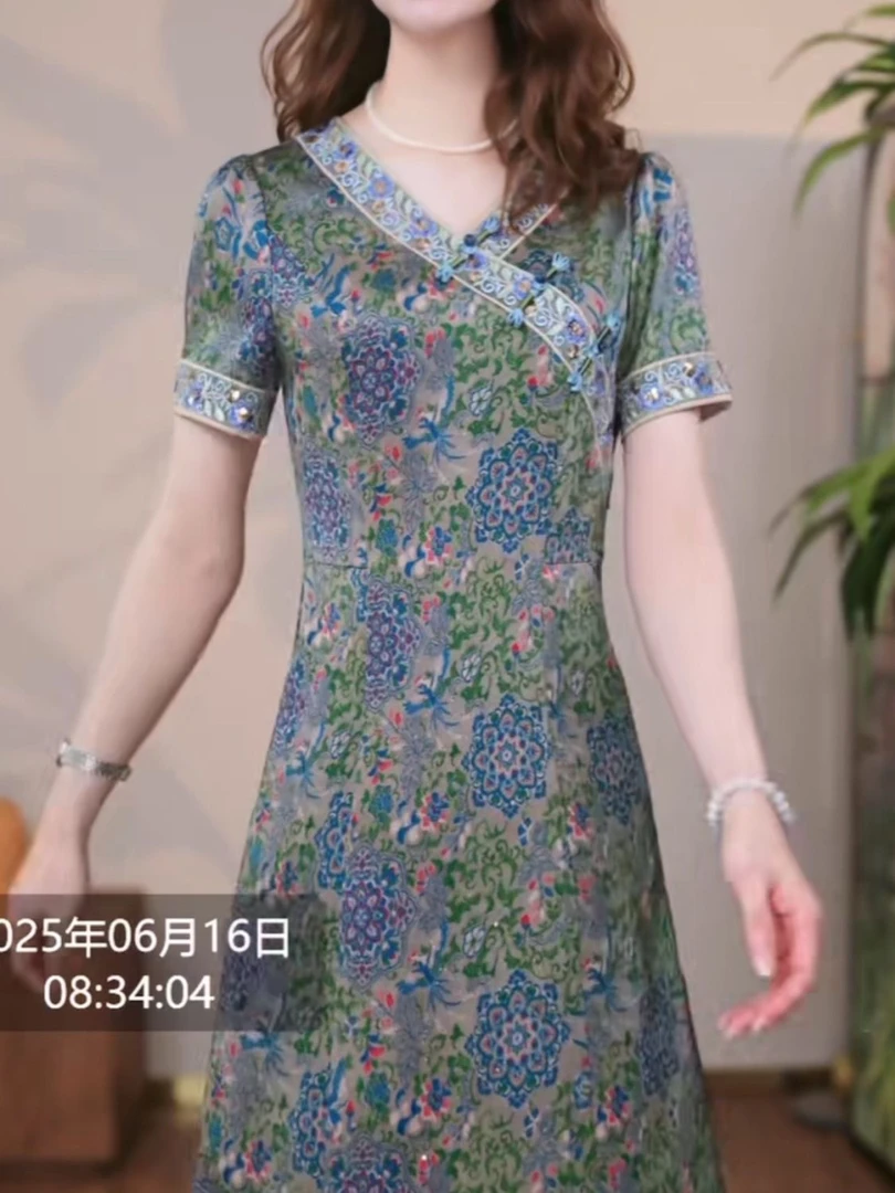 高级桑蚕丝国风刺绣新中式改良旗袍裙2025夏季新款古风洋气旗袍女