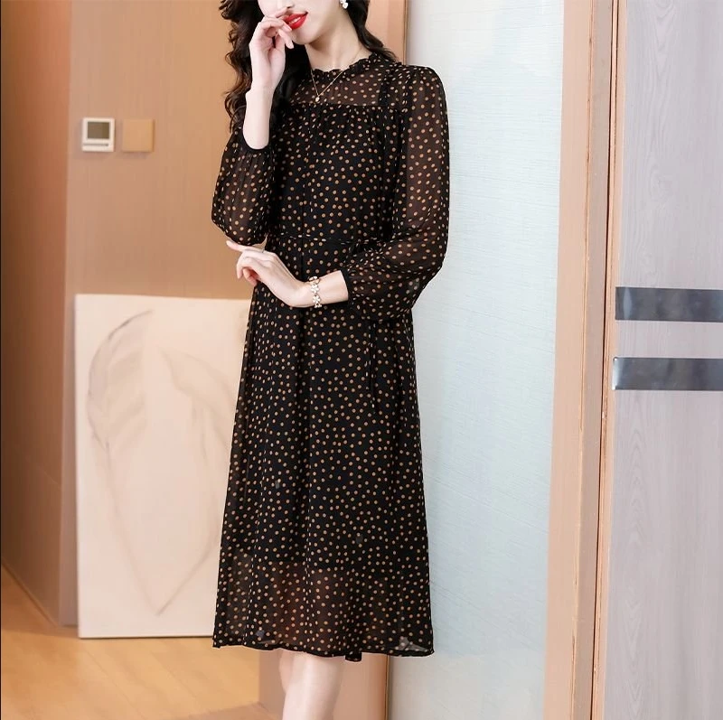 夜魅8886波点连衣裙气质时尚时尚夏季中长款收腰显瘦修身