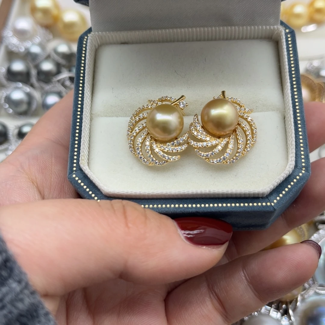 海水珍珠耳饰银S925镶嵌
