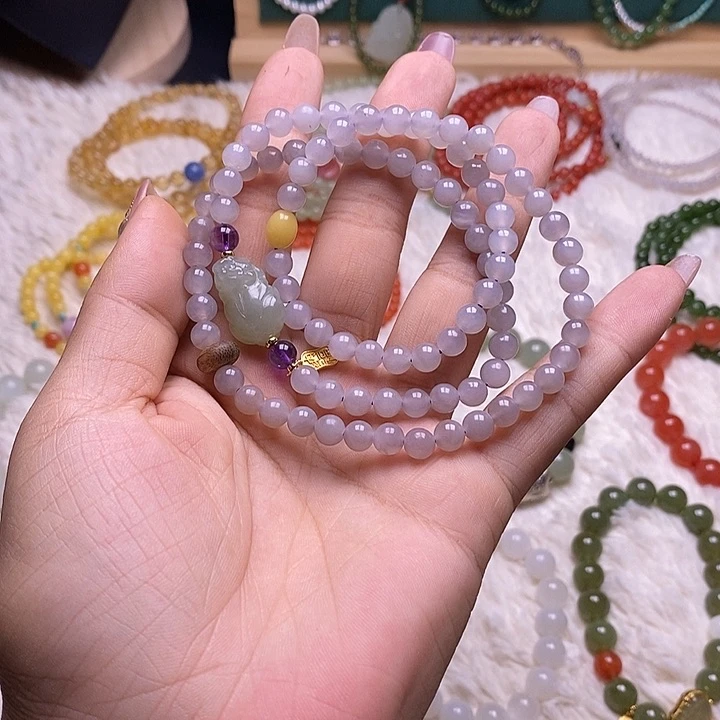 未镶嵌手链和田玉和田玉烟紫手串