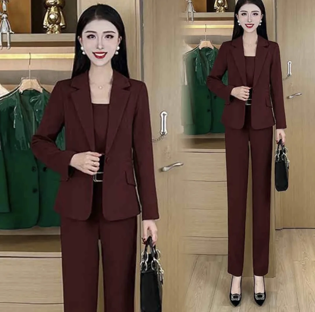 时尚西装套装女春秋洋气质减龄显瘦闪亮西服背心阔腿裤职业三件套