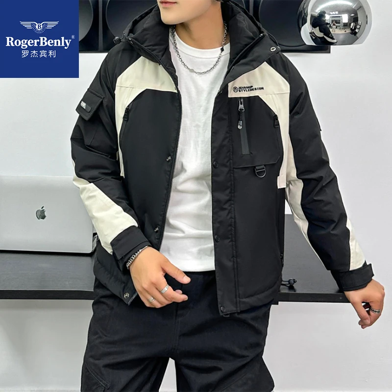 罗杰宾利男装休闲连帽羽绒服潮流加厚保暖时尚冬季工装外套868201