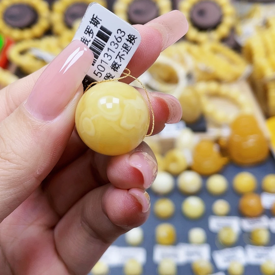 未镶嵌琥珀珠宝奇石单珠尺寸18.6mm瑕疵.福利款瓷白浓蜡