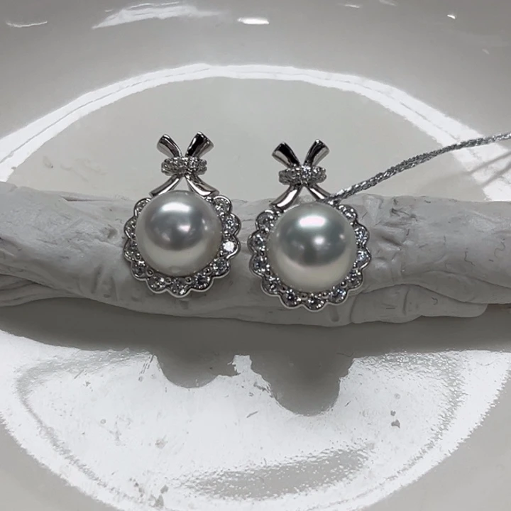 海水珍珠银S925镶嵌耳饰澳白 8-9mm 99号