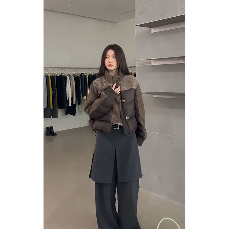 MARIE.COCO设计感立领拼接保暖外套上衣女时尚假两件阔腿裤套装