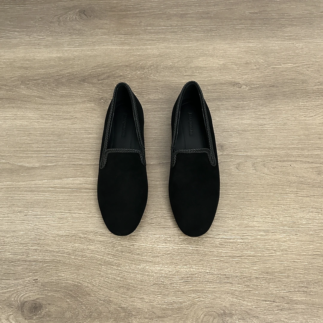 Dannyfrey英伦风羊京平底复古风女懒人一脚蹬绒面复古乐福鞋2CM