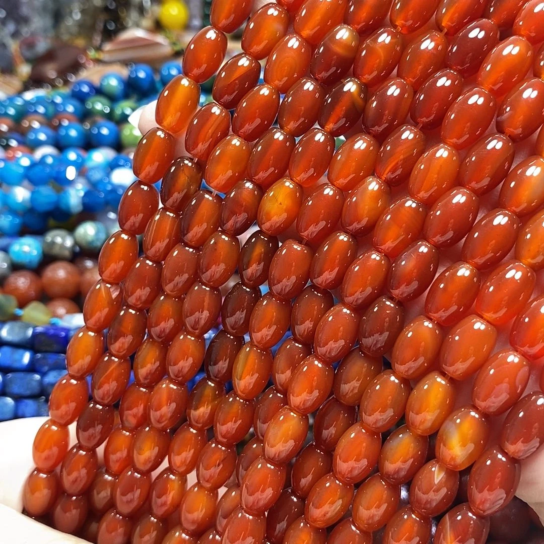 玛瑙/玉髓未镶嵌珠宝半成品红玛瑙米珠一条卡8*12mm