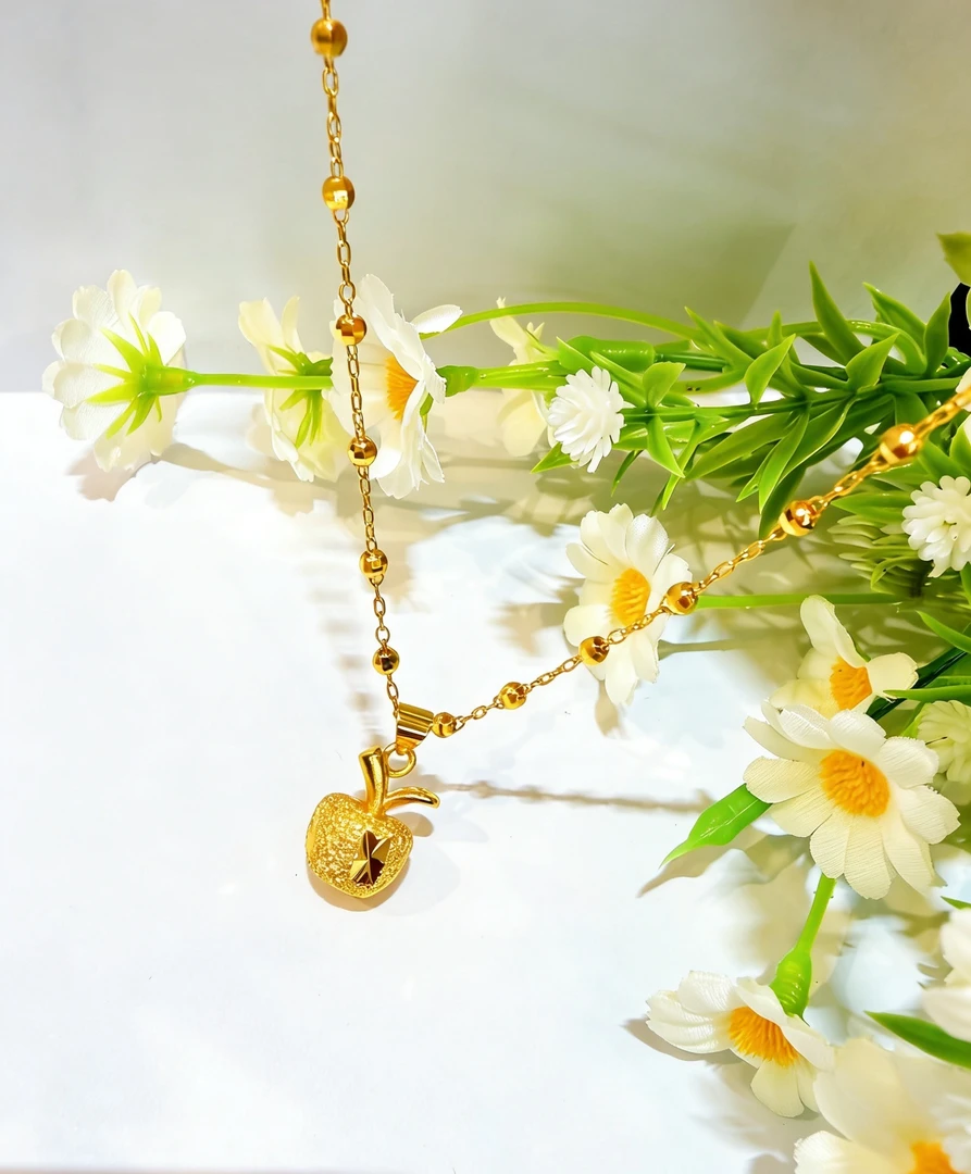 合金吊坠 轻奢时尚实心平安果满天星项链百搭简约可爱小众坠链