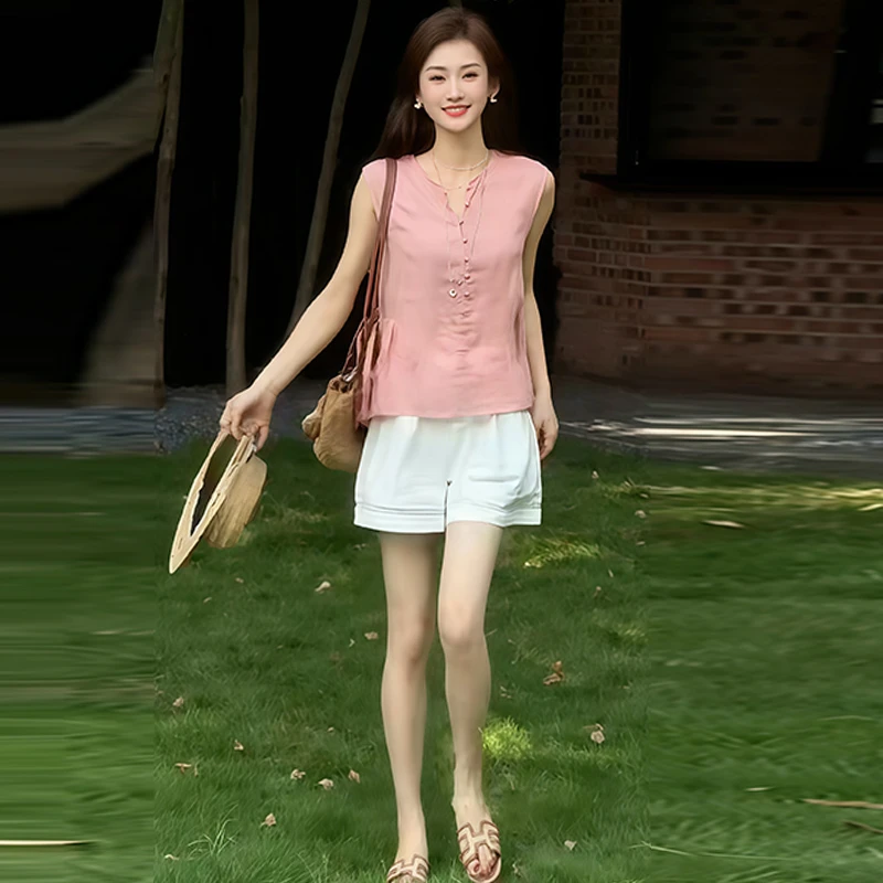 时尚韩版百搭无袖衬衫女2025夏季新款洋气显瘦小众不撞衫圆领上衣
