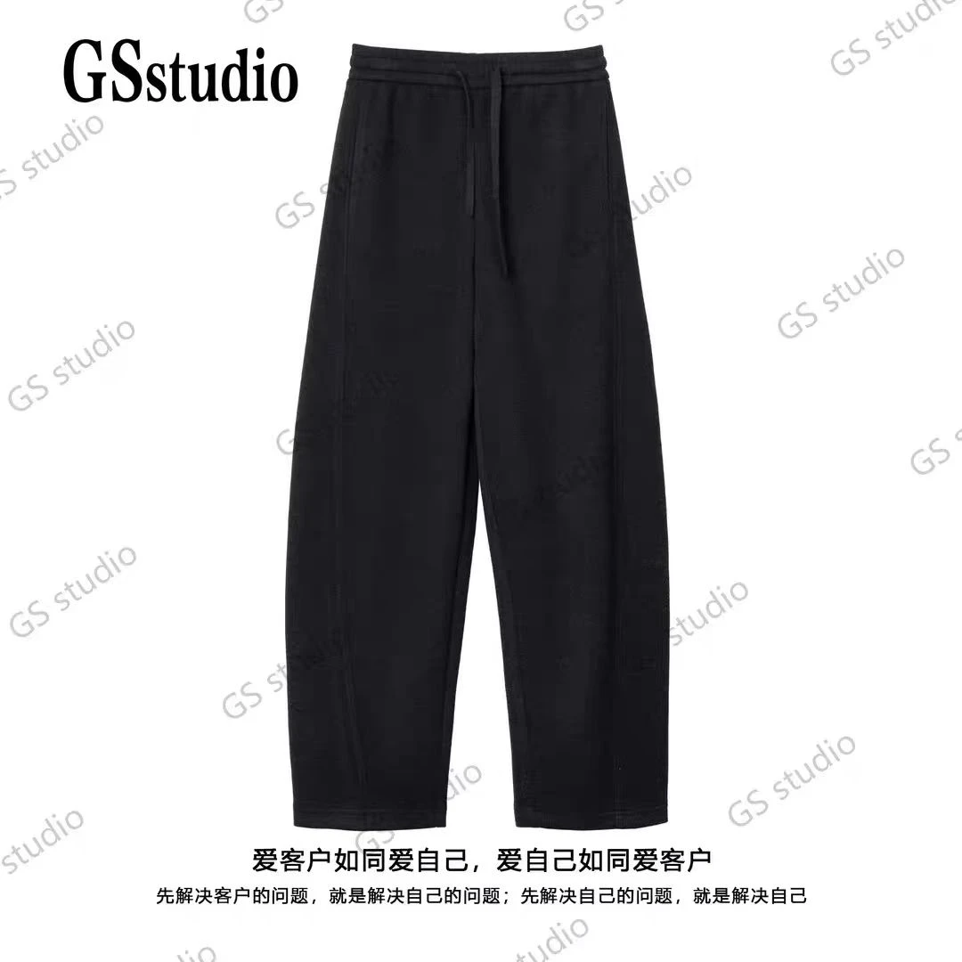 加绒加厚弯刀裤女宽松显瘦保暖通勤秋冬长裤时尚百搭抽绳休闲裤女