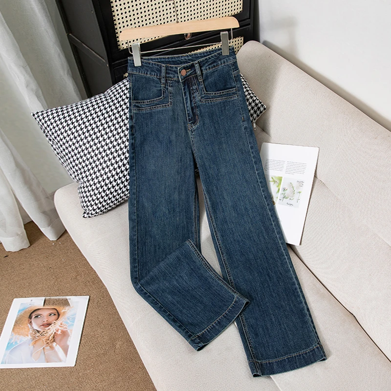 新款秋冬窄版阔腿裤牛仔裤女长裤高腰显瘦直筒九分裤百搭八分加绒