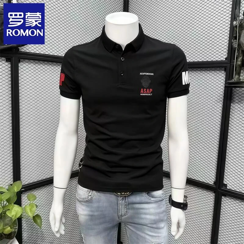 罗蒙春夏季新款polo衫男短袖t恤潮流轻熟风刺绣时尚休闲翻领大码T