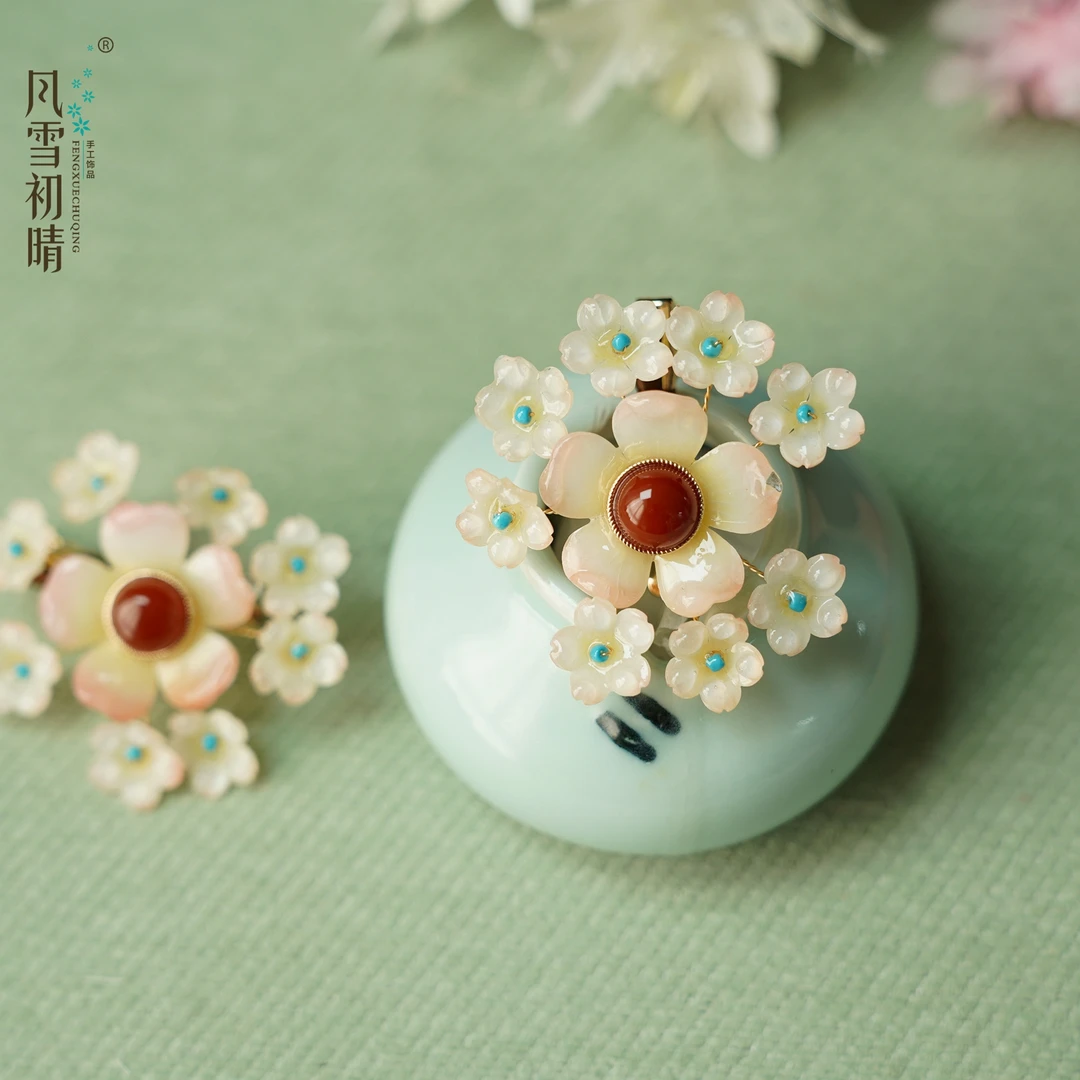 风雪初晴火焰之花发夹原创热缩古风汉服配饰气质发钗