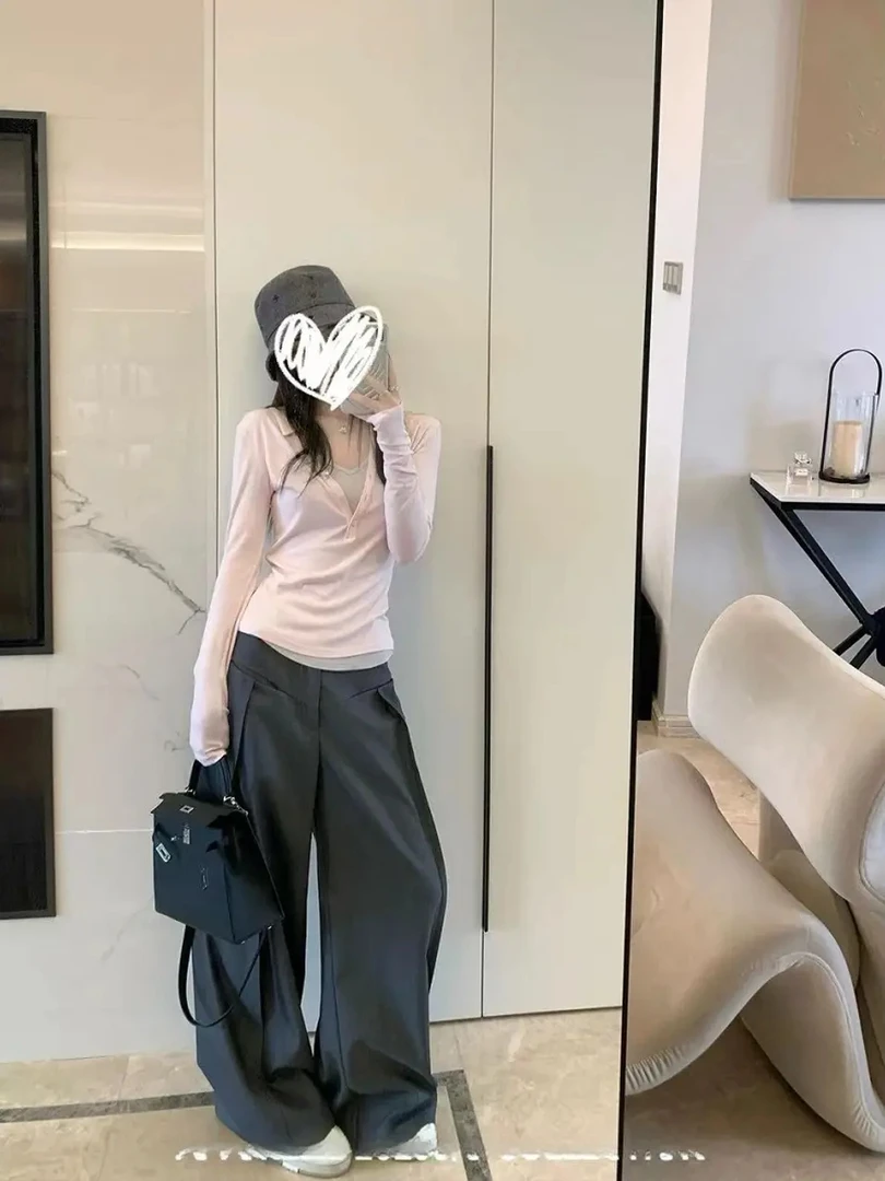 FCYSTUIDOHZJ时髦定义 设计感宽松显瘦西装裤女春秋季拖地阔腿